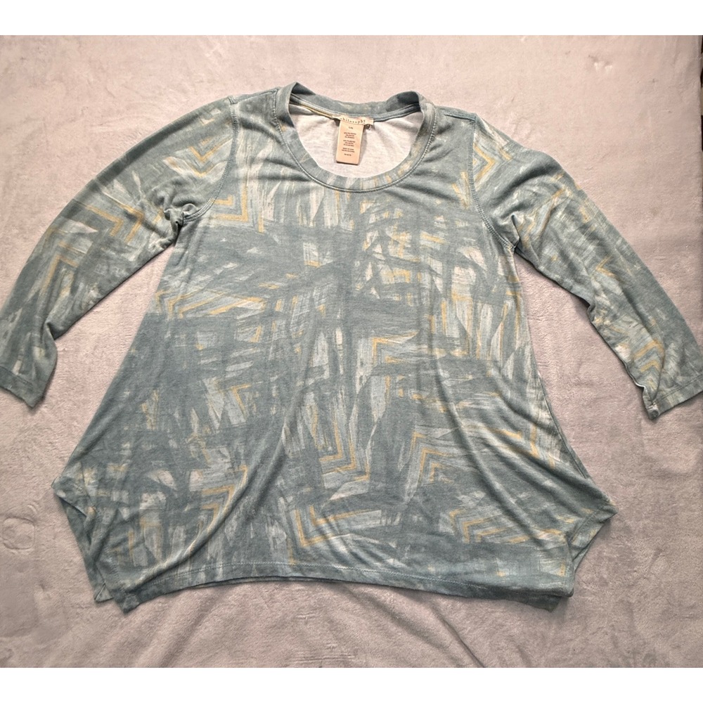 Philosophy Shirt Womens Large Blue Shark Bite Long‎ Sleeve Tunic Print Artsy A13